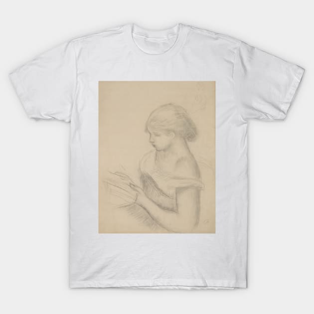 A Girl Reading (with a Sketch of Seated Woman) by Auguste Renoir T-Shirt by Classic Art Stall